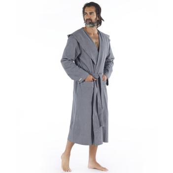 Халат женский и для мужчин махровый тонкий с капюшоном Meyzer L/XL - Темно-серый