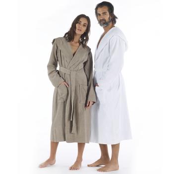 Халат женский и для мужчин махровый тонкий с капюшоном Meyzer L/XL - Белый 