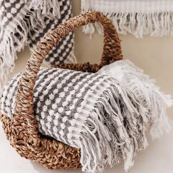 Полотенце дорогое мохнатое с длинной бахромой махровое 70х140 Payas - Cлоновая кость / Серый