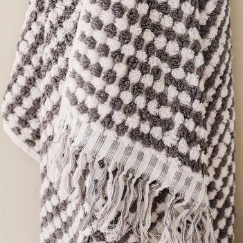 Полотенце пушистое мохнатое с длинной бахромой махровое 70х140 Payas - Cлоновая кость / Серый