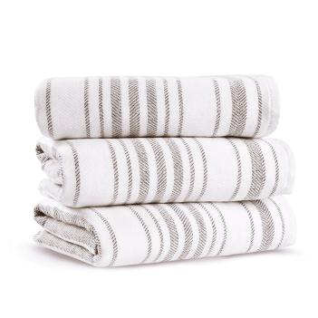 Полотенце премиум легкое в полоску двустороннее 100х180 Stripe Gauze - Белый / Дым