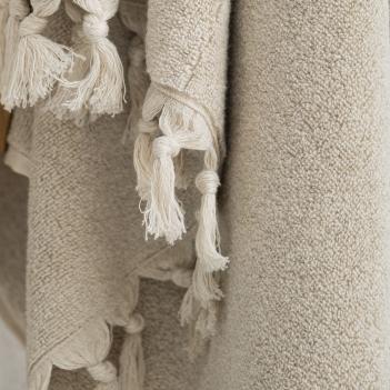 Полотенце из льна и хлопка для бани / сауны / хамам с бахромой 100х180 Tierra Linen - Бежевое