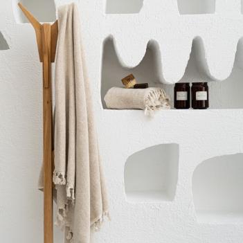 Полотенце турецкое льняное для бани / сауны / хамам с бахромой 100х180 Tierra Linen - Бежевое