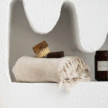 Полотенце Hamam льняное для бани / сауны / хамам с бахромой 50х100 Tierra Linen - Бежевое