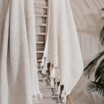 Полотенце турецкое льняное для бани / сауны / хамам с бахромой 100х180 Tierra Linen - Белое