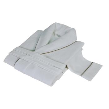 Элитный халат премиум класса мужской Tosya L / XL - Белый / Коричневый вафельный снаружи, махровый - внутри 100% хлопок