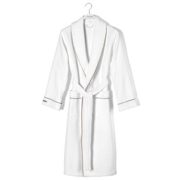 Халат мужской Tosya L / XL - Белый / Коричневый вафельный снаружи, махровый - внутри