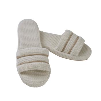 Тапочки женские из хлопка премиум вафля 40/41 Tosya (Тося) от Hamam (Хамам) - Слоновая кость / Коричневый